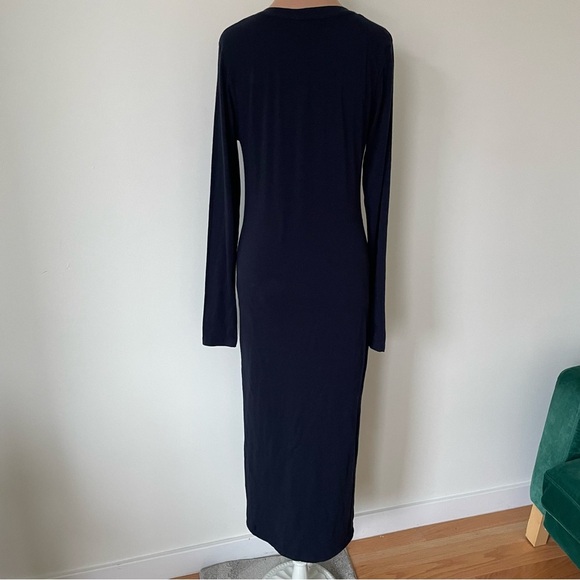 ANTHROPOLOGIE Sundry Twist-Front Side Slit Navy Blue Long Sleeve Midi Dress 2/M - Picture 7 of 12